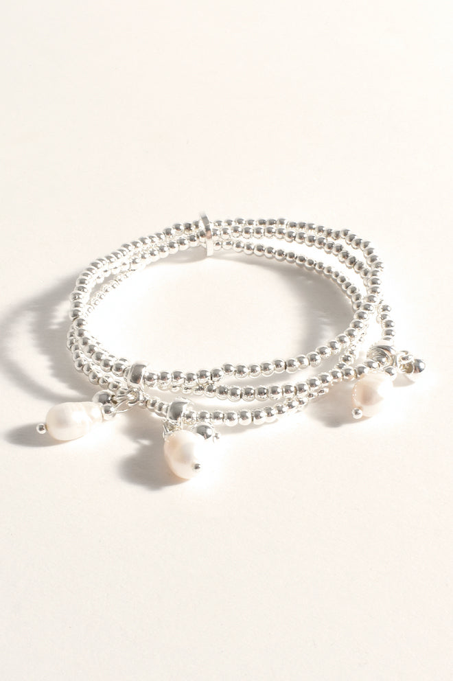 Kasper Ball Pearl Stretch Bracelet - Silver