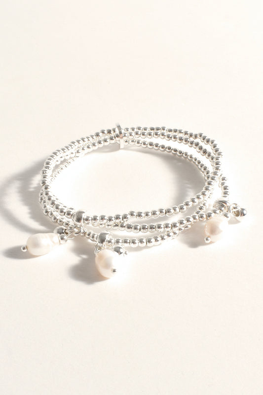 Kasper Ball Pearl Stretch Bracelet - Silver