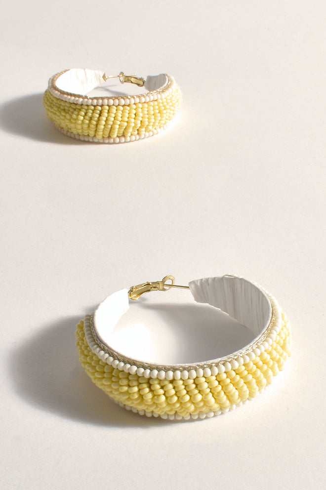 Edge Detail Beaded Hoops - Lemon