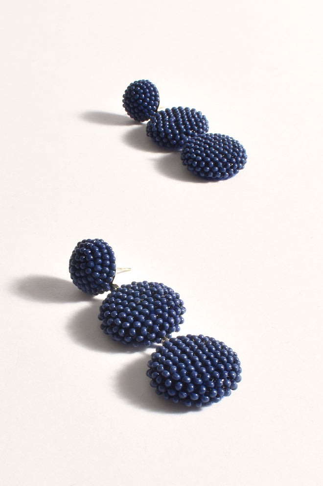 Beaded Trio Ball Drop Earrings - Navy