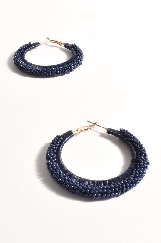 Bead and Raffia Event Hoops - Navy