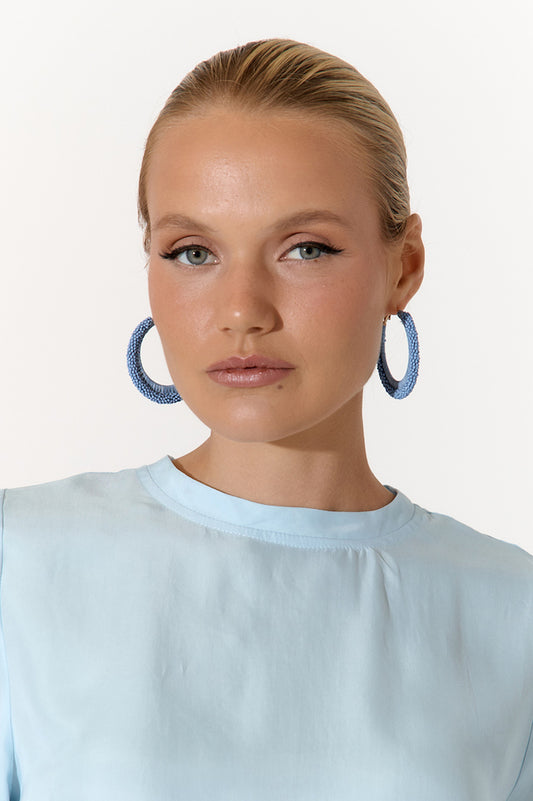 Bead and Raffia Event Hoops - Sky Blue