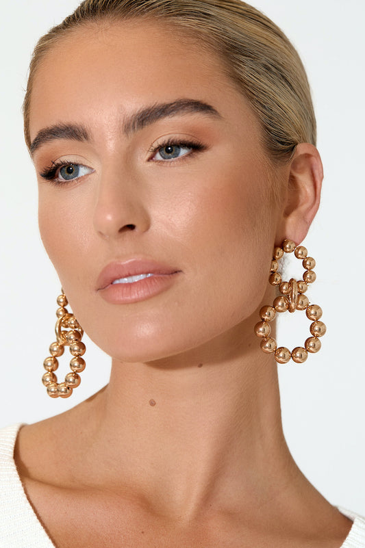 Mini Ball Double Ring Earrings - Gold