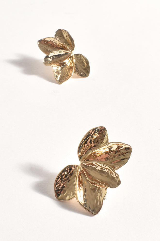 Textured Floral Stud Earrings - Gold