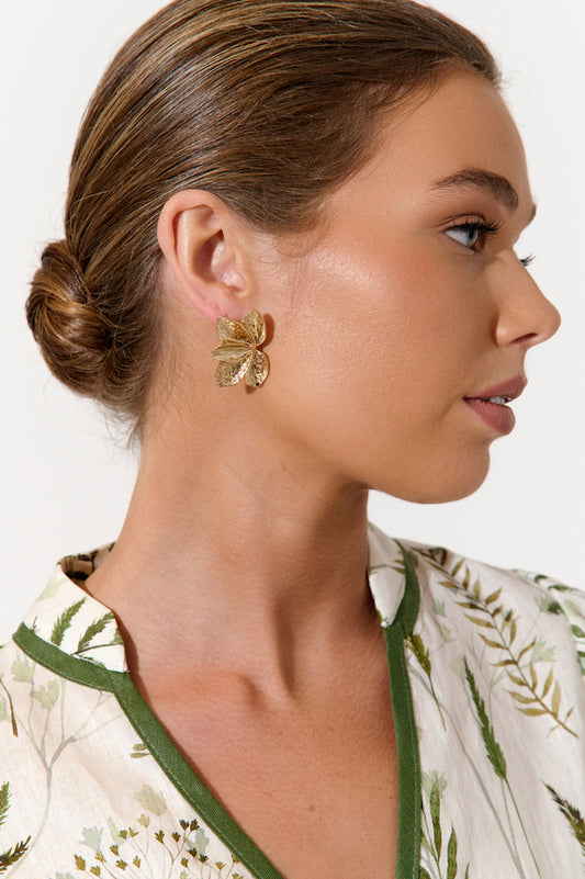 Textured Floral Stud Earrings - Gold