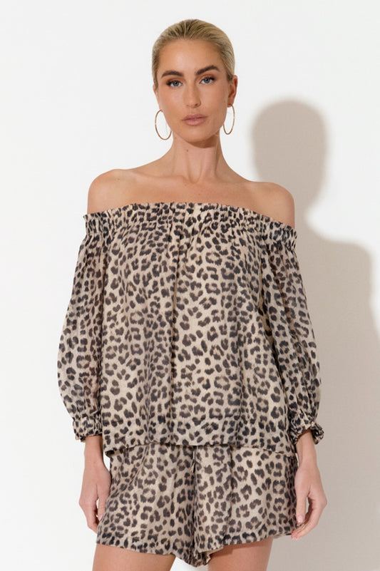 Crystal Leopard Off The Shoulder Top