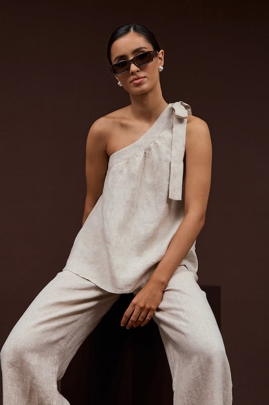 Frida Linen One Shoulder Top