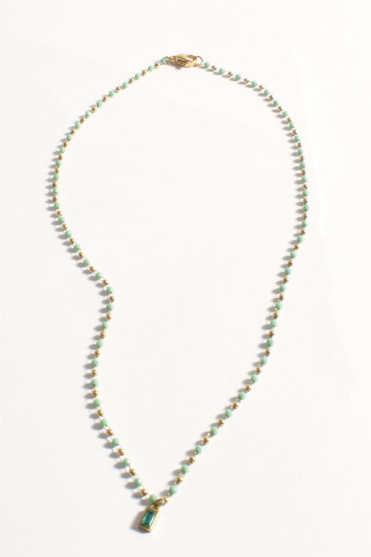 Alternating Bead Mini Charm Necklace - Mint