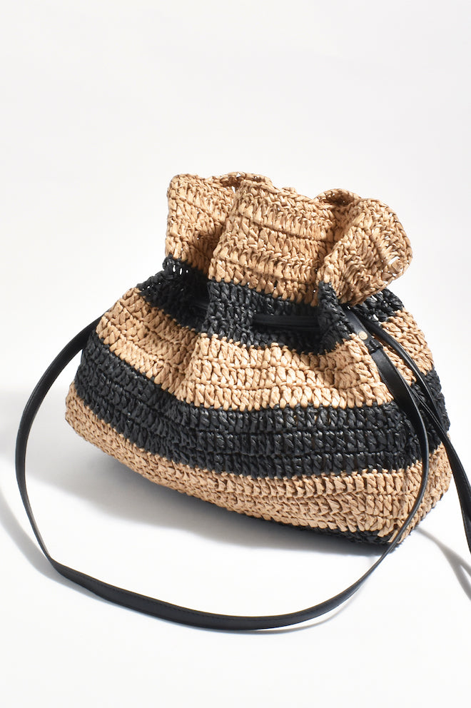 Eloise Stripe Paper Weave Drawstring Bag