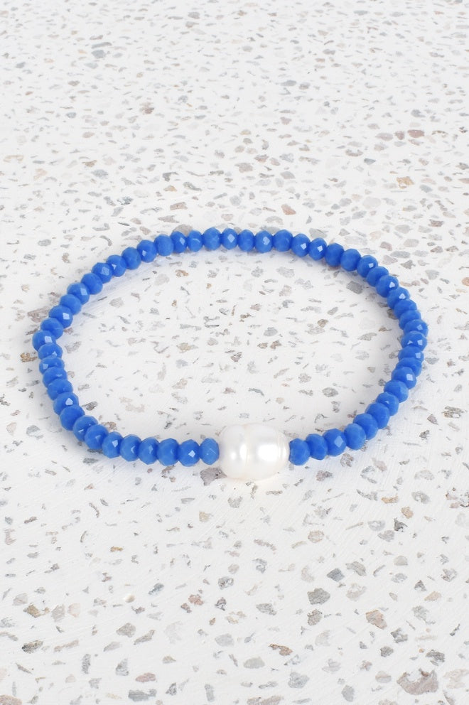 Glass Crystal Pearl Stretch Bracelet - Blue - Kat and Ko Clothing